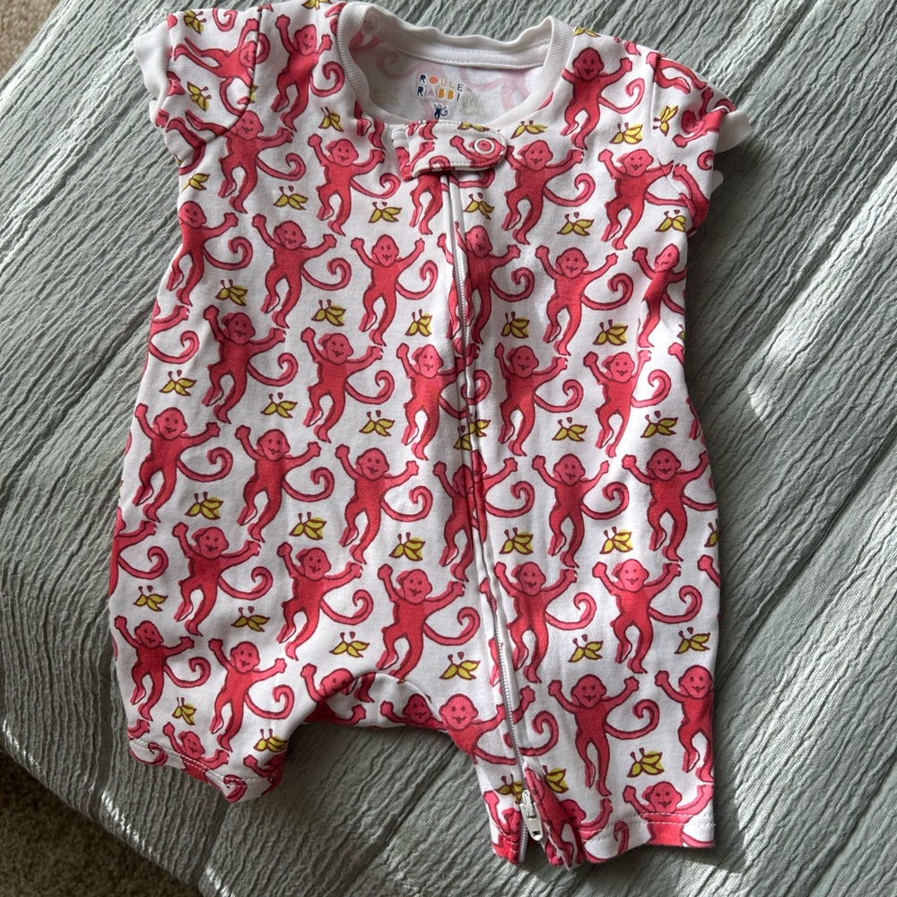 Roller Rabbit pink Monkey Print baby Bodysuit
